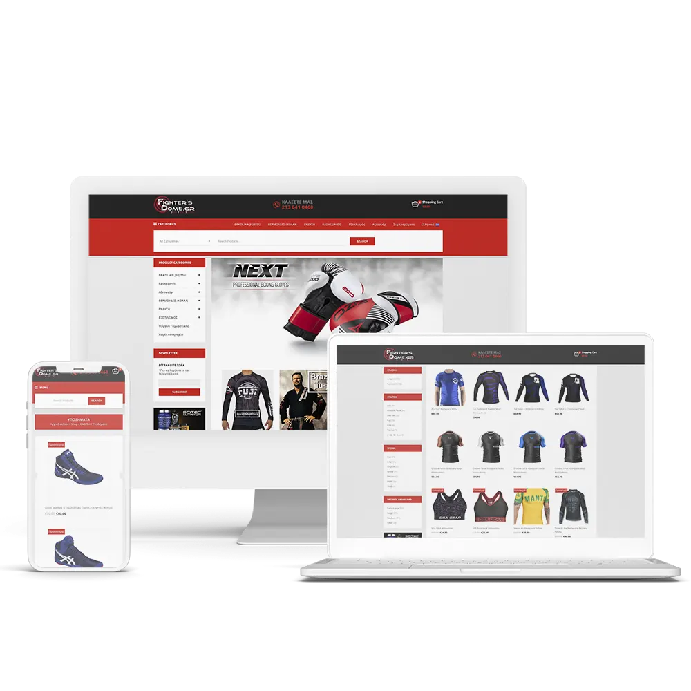 xWeb.gr πορτφόλιο κατασκευή E-shop fightersdome.gr